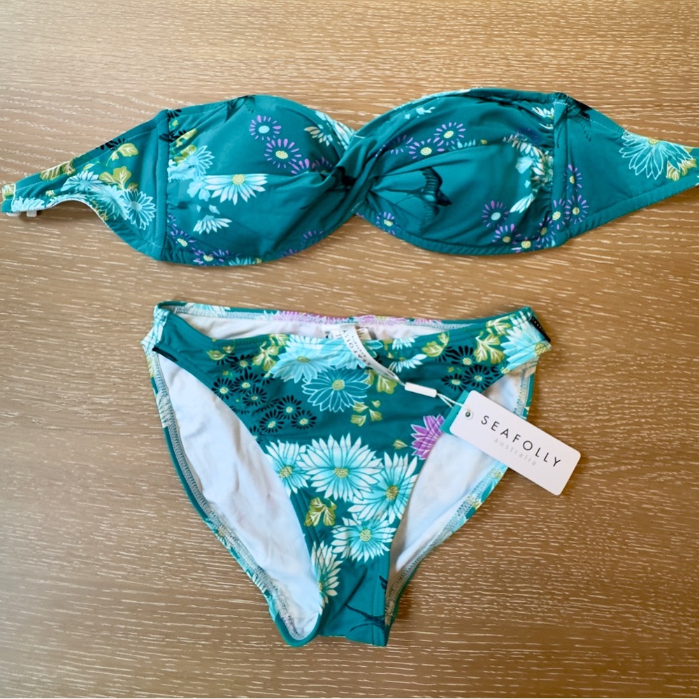 Seafolly "Water Garden" Floral Bandeau Bikini Set NWT Bottoms NWOT Top